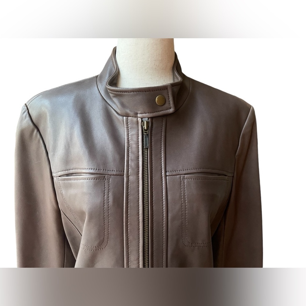 Alfani Brown Leather Jacket Size Large - Picture 5 of 7